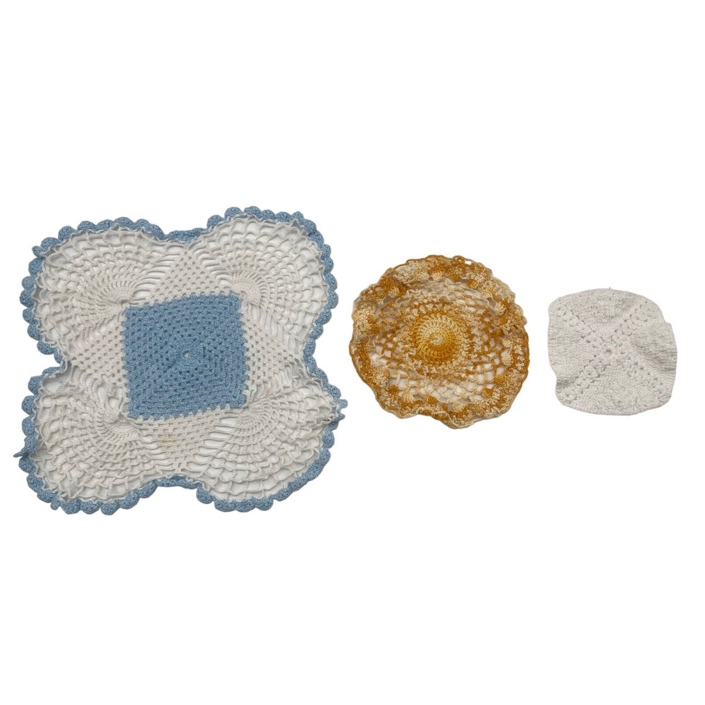Doilies Handmade Multicolored Crocheted Vintage Doily 1950’s lot. 3 Pieces